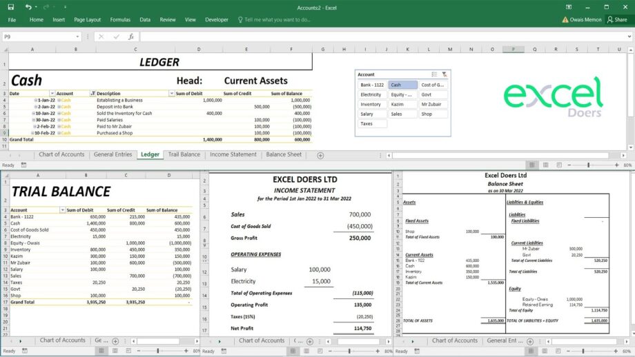 How to automate Accounting Ledger, Trial Balance, Income Statement, Balance Sheet in Excel | English