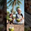 দাদি এবং বানর মরুভূমিতে একটি নারকেল গাছ লাগায়  #Ai #monkeyvideo #automation